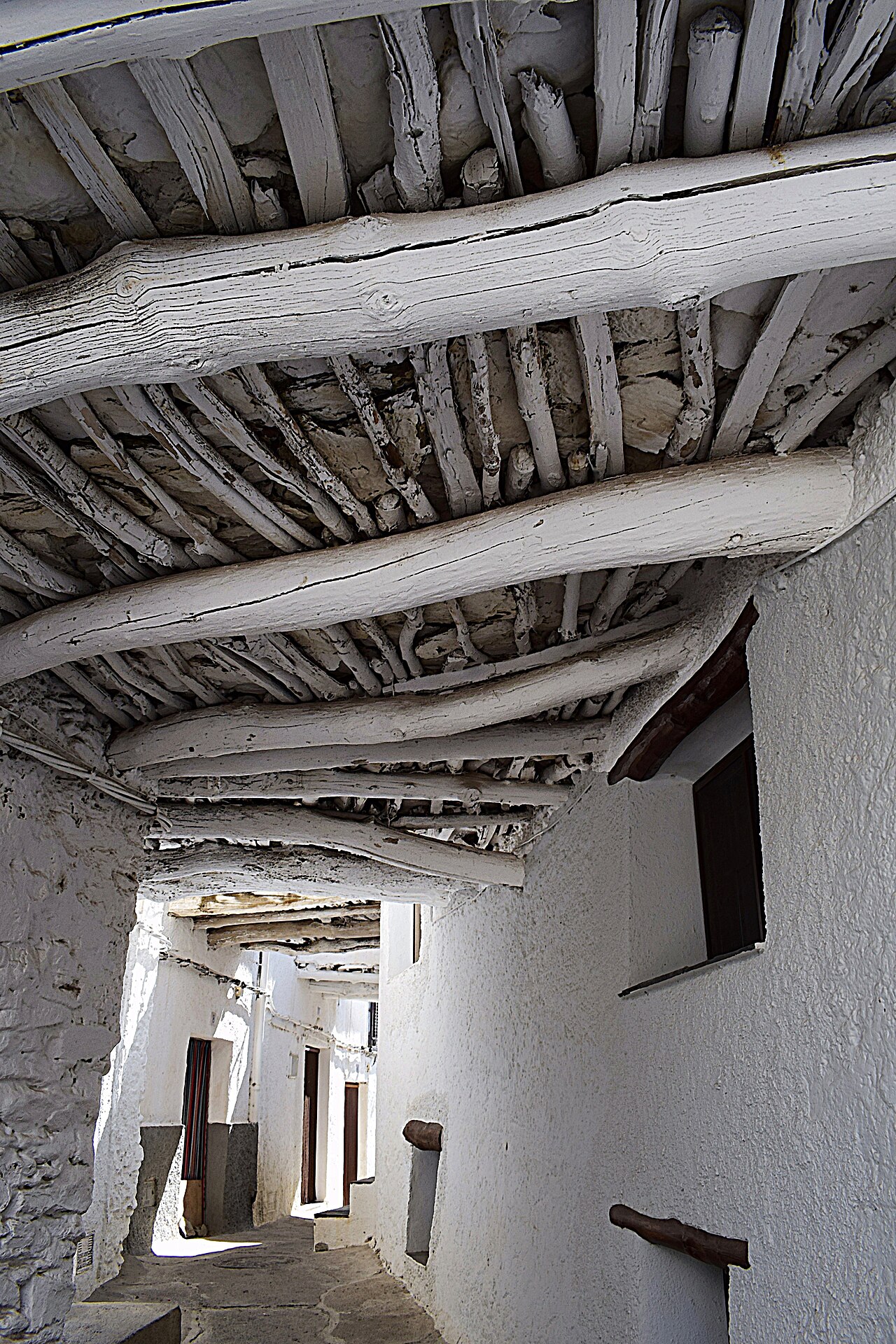 Callejón típico de Capileira con casas encaladas y arquitectura alpujarreña tradicional